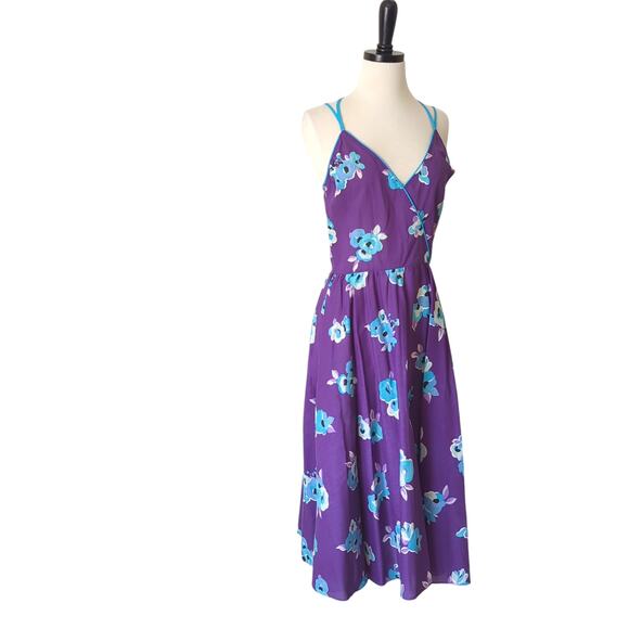 Vintage 60s 70s Dress Womens 11 M Purple Floral MCM Housewife Babydoll Frock - Picture 2 of 16